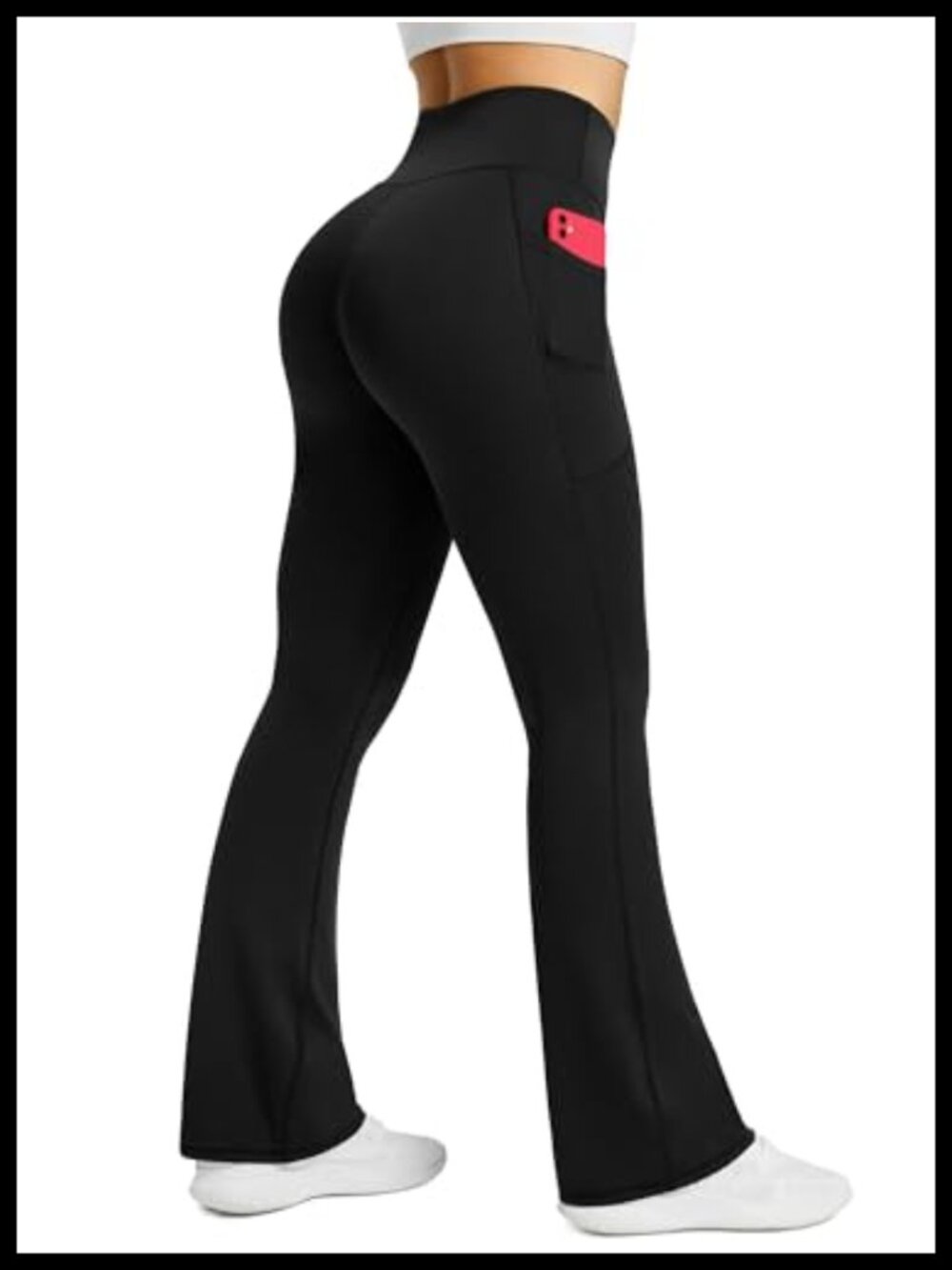 High Waisted Flared Yoga Pants with Pockets, Bootcut Yoga Pants 80% Polyester